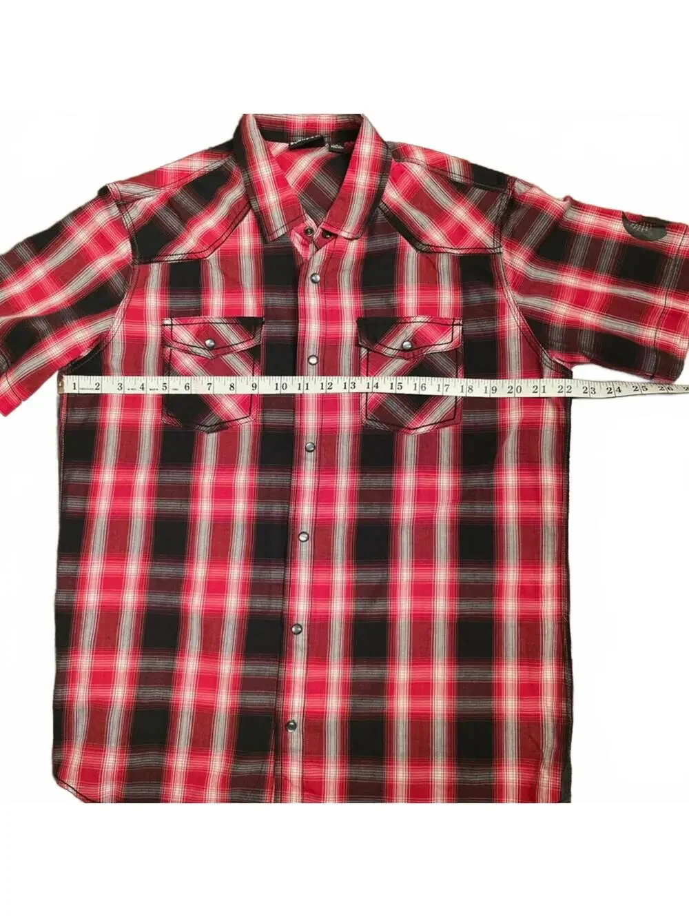 Burnside Red Black Plaid Short Sleeve Button Up Shirt Men’s Large